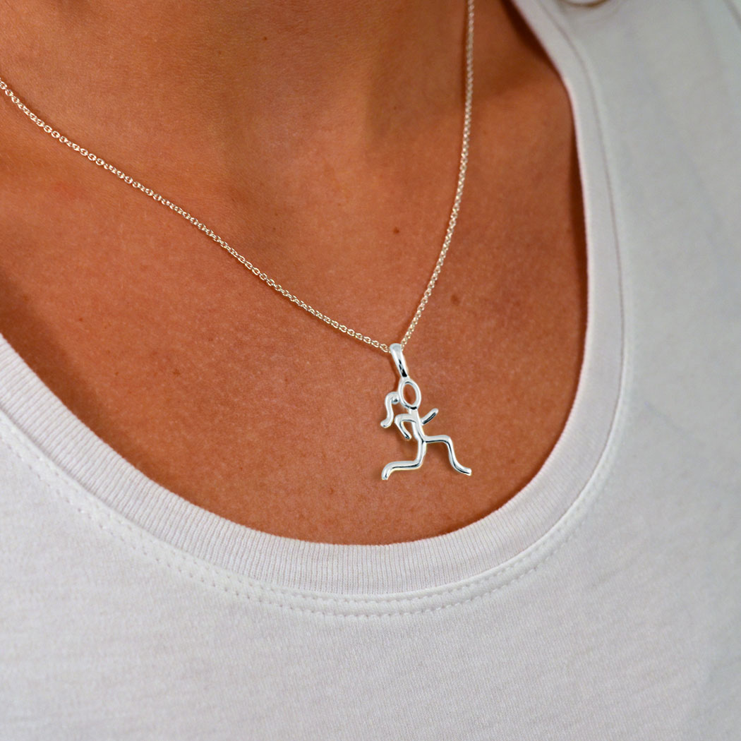 Sterling Silver Girl Running Stick Figure Necklace