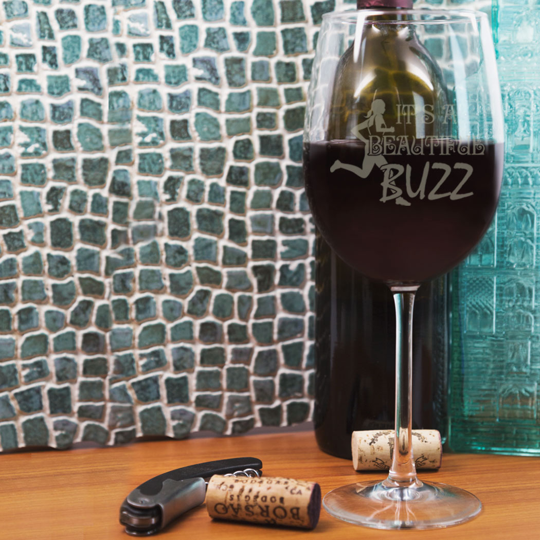 Running Beautiful Buzz Wine Glass Engraved Wine Glass